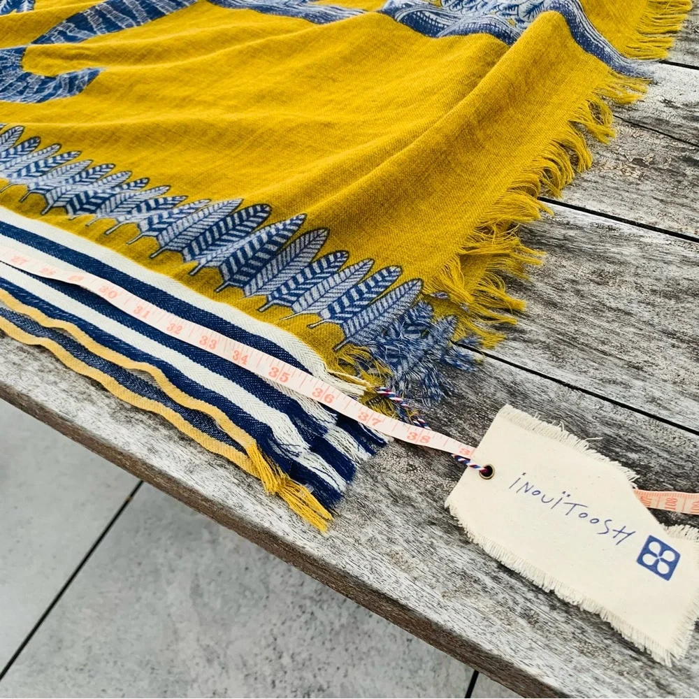 Inouïtoosh Wool Mustard Owl Cat Fringed Blanket Scarf Dupatta
